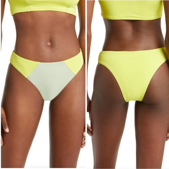 VERO MODA Emma Color block Bikini Bottoms, Bright Yellow/Green, Large, NWT - Picture 1 of 10